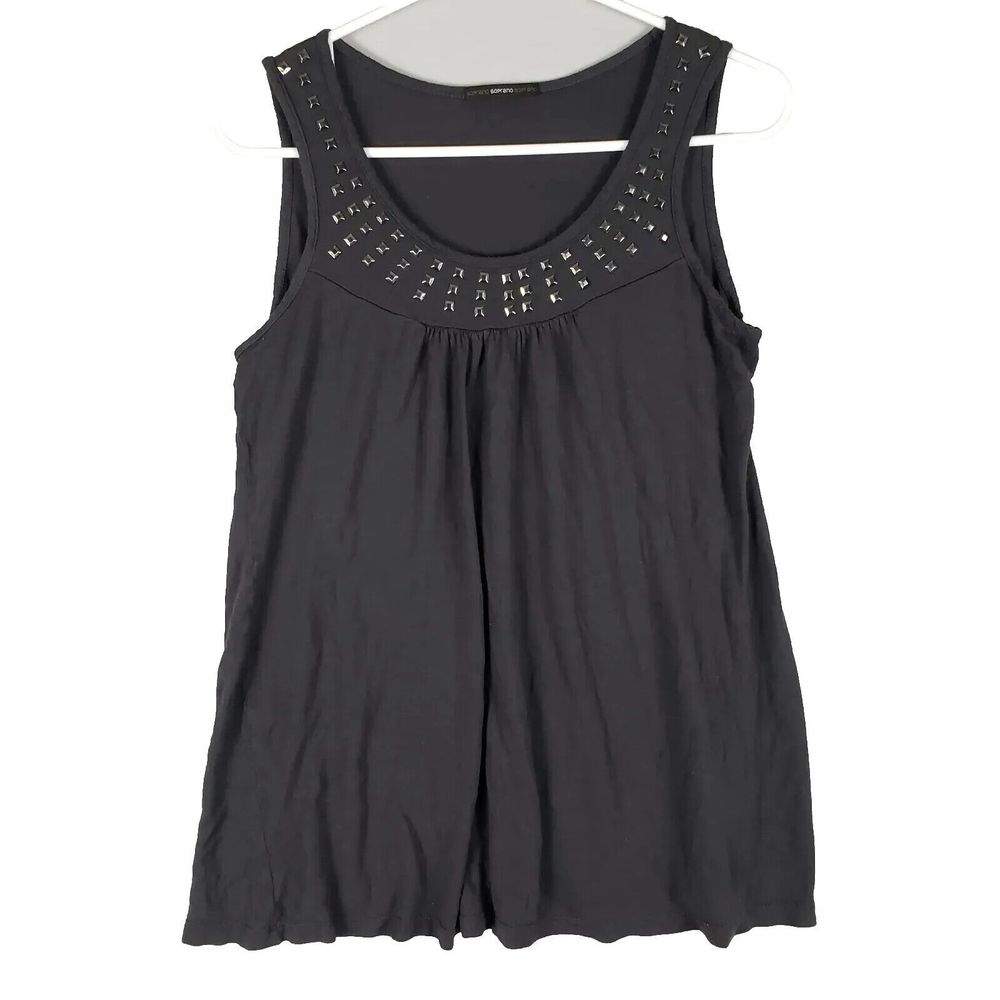 Soprano Tank Top Womens Large Gray Sleeveless Studded Summer Workwear